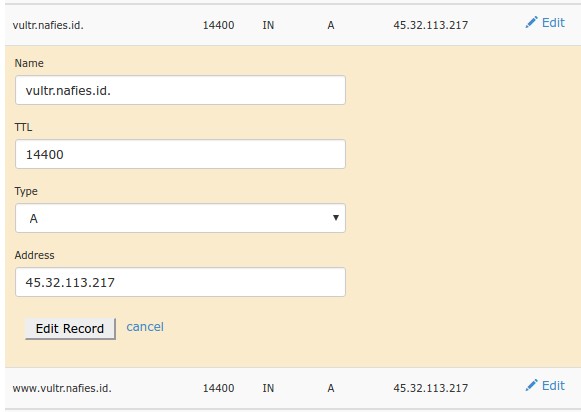 Edit Record Subdomain