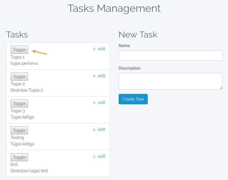 Tampilan Toggle Task Status