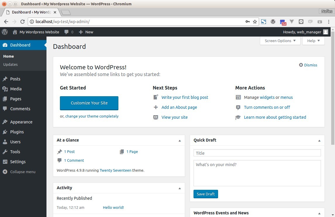 Wordpress Admin Area