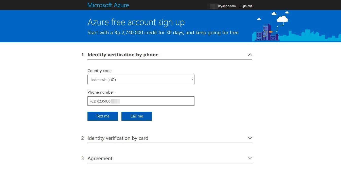 Azure sign up form