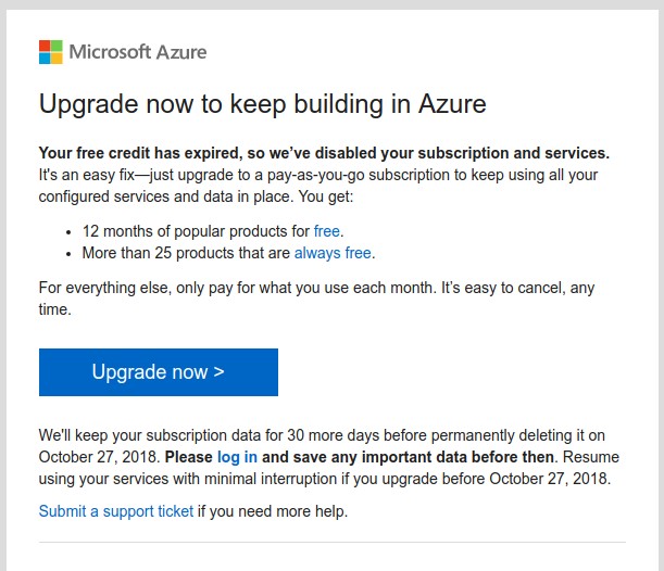 MS Azure Subscription Disabled