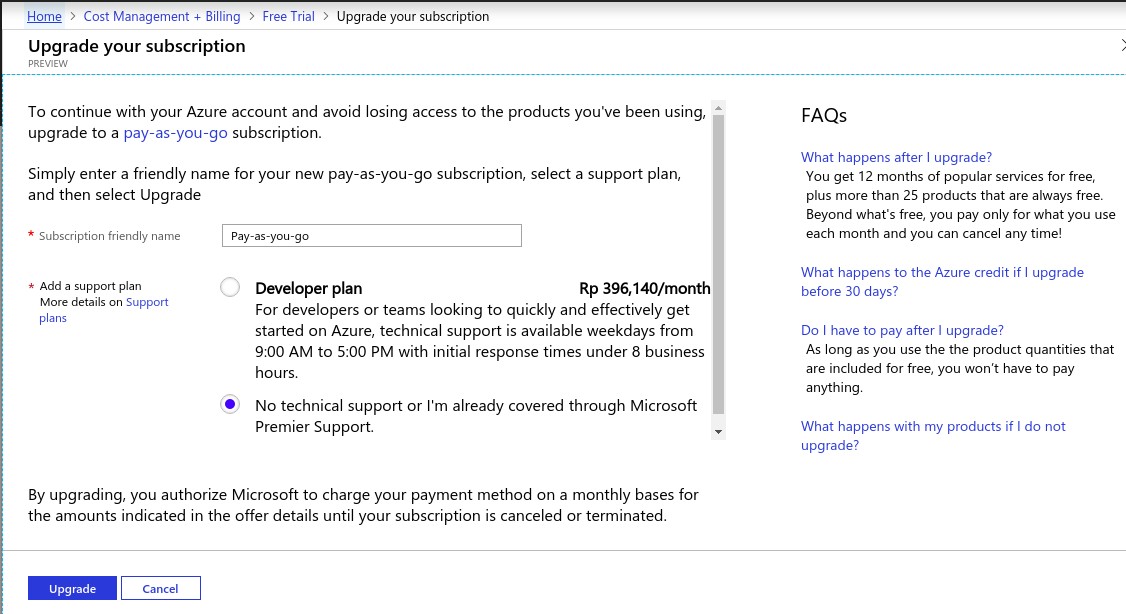MS Azure Upgrade Billing