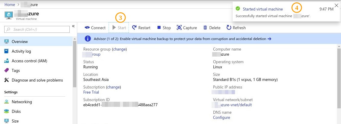 MS Azure Disabled Start VM