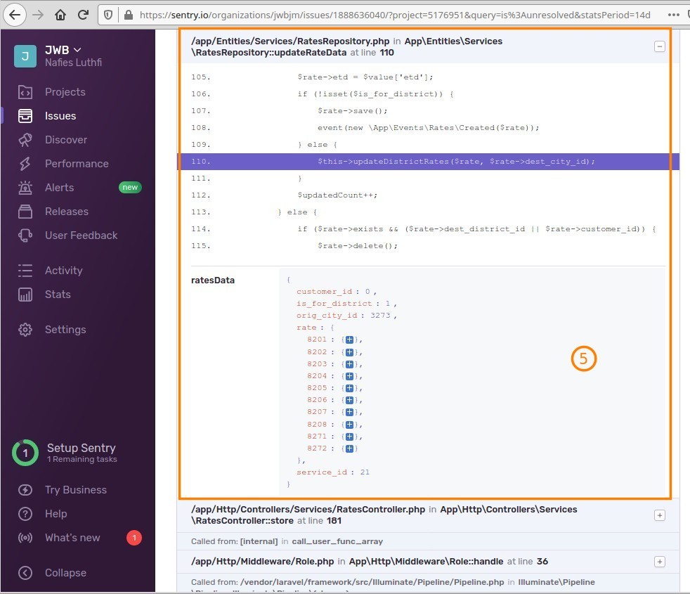 Stacktrace Event Error