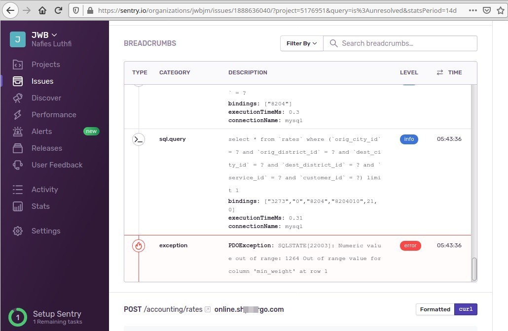 Stacktrace Event Error