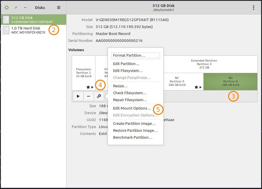 Setting Auto-mount Gnome Disk Utility