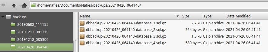 Backup result backupMySQLDBsinSingleFiles.sh