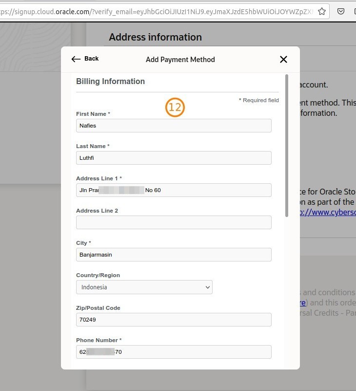 Formulir Pendaftaran Oracle Cloud