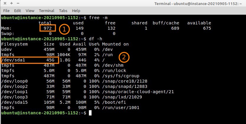 Disk Size and Memory VM Oracle Cloud