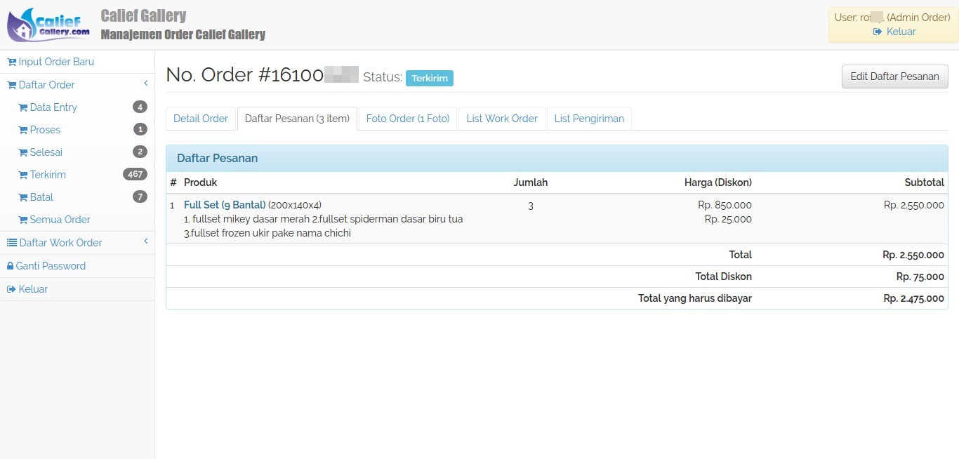 Daftar Item Order Calief Gallery