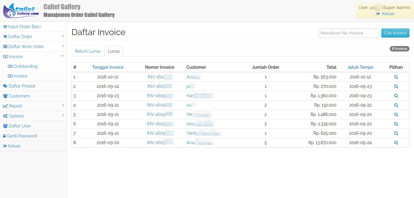 Daftar Invoice Customer Calief Gallery