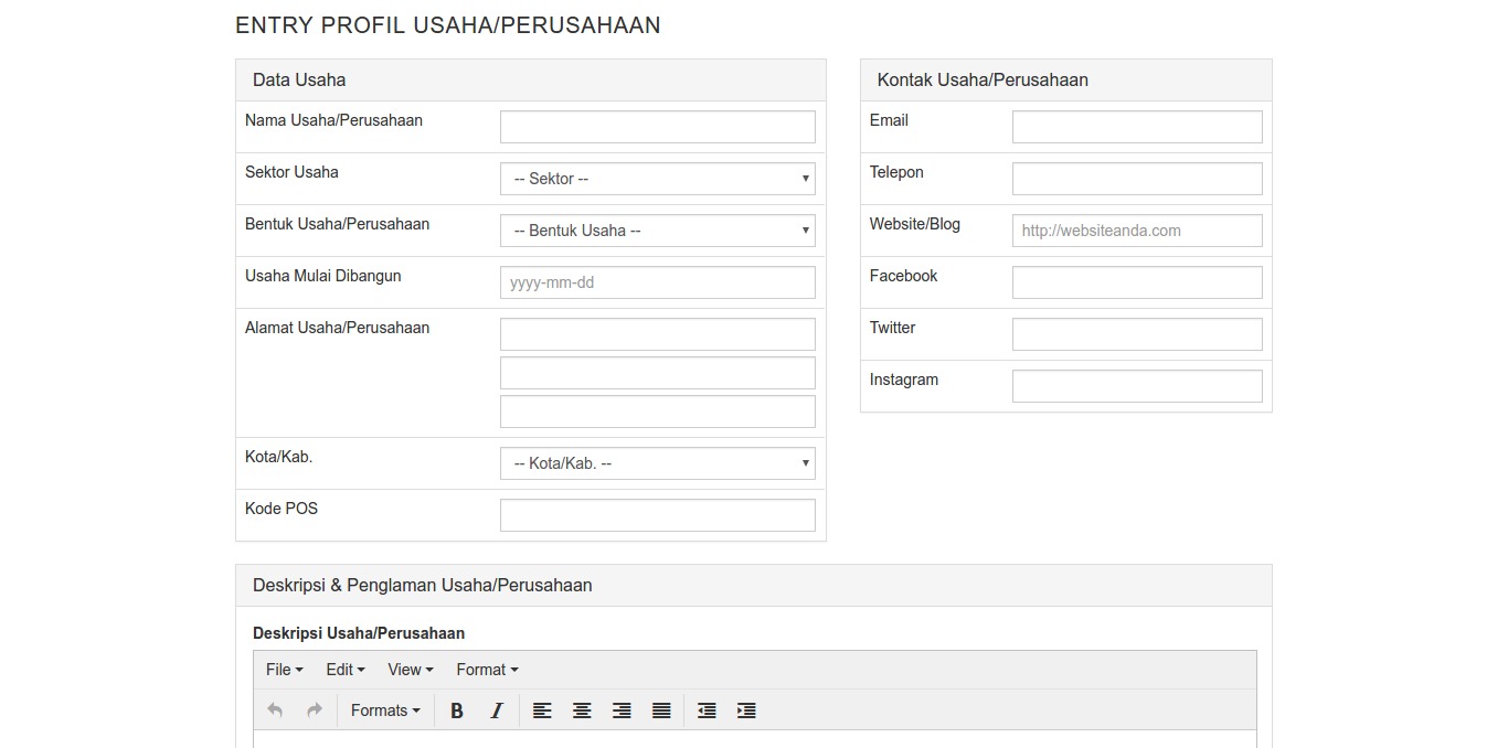 Entry Profil usaha oleh pelaku Ekraf AkuKREATIF.com