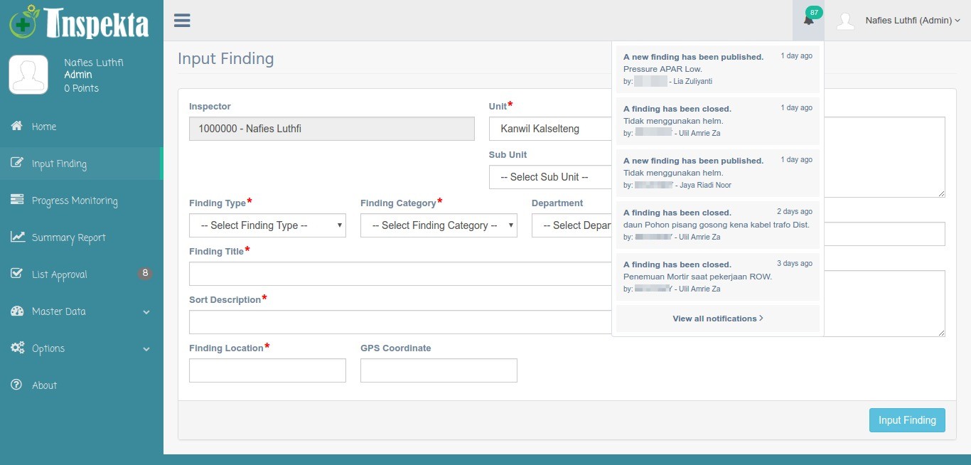 Input Finding Inspekta