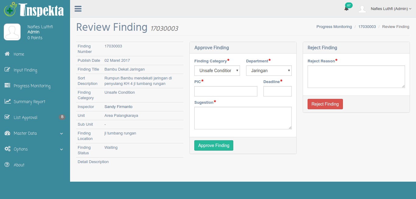 Review Finding Inspekta