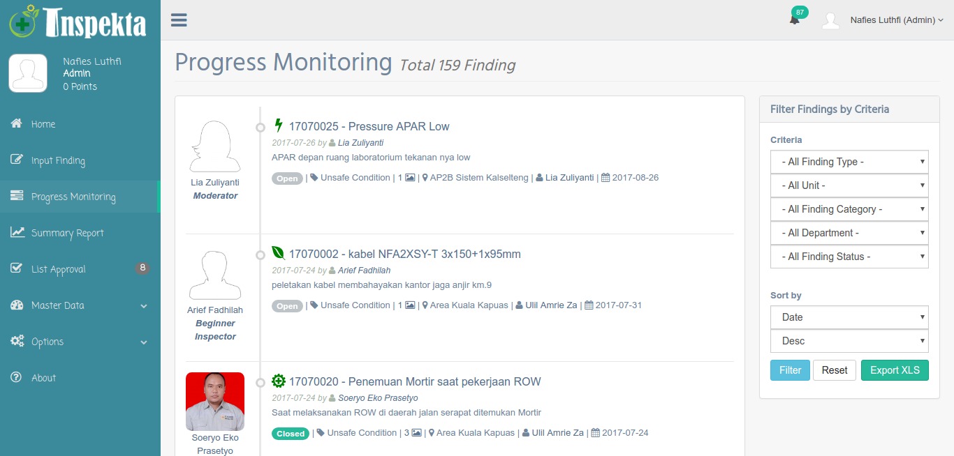 Progress Monitoring Inspekta